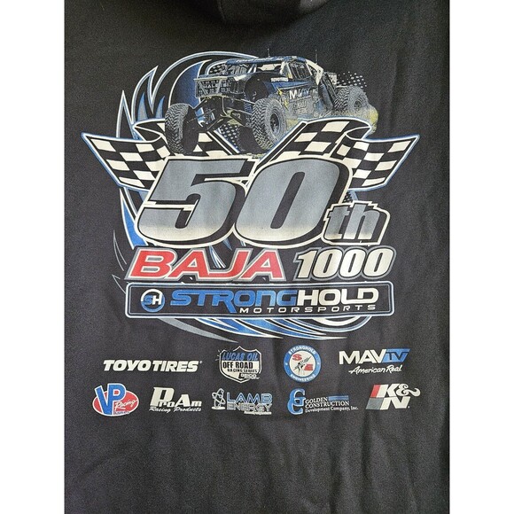 50th Baja 1000 Stronghold Motorsports Hoodie Men's 2XL Black Blue Pullover NWOT